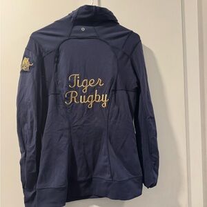 lululemon athletica Navy asymmetrical zip with Gold Embroidery